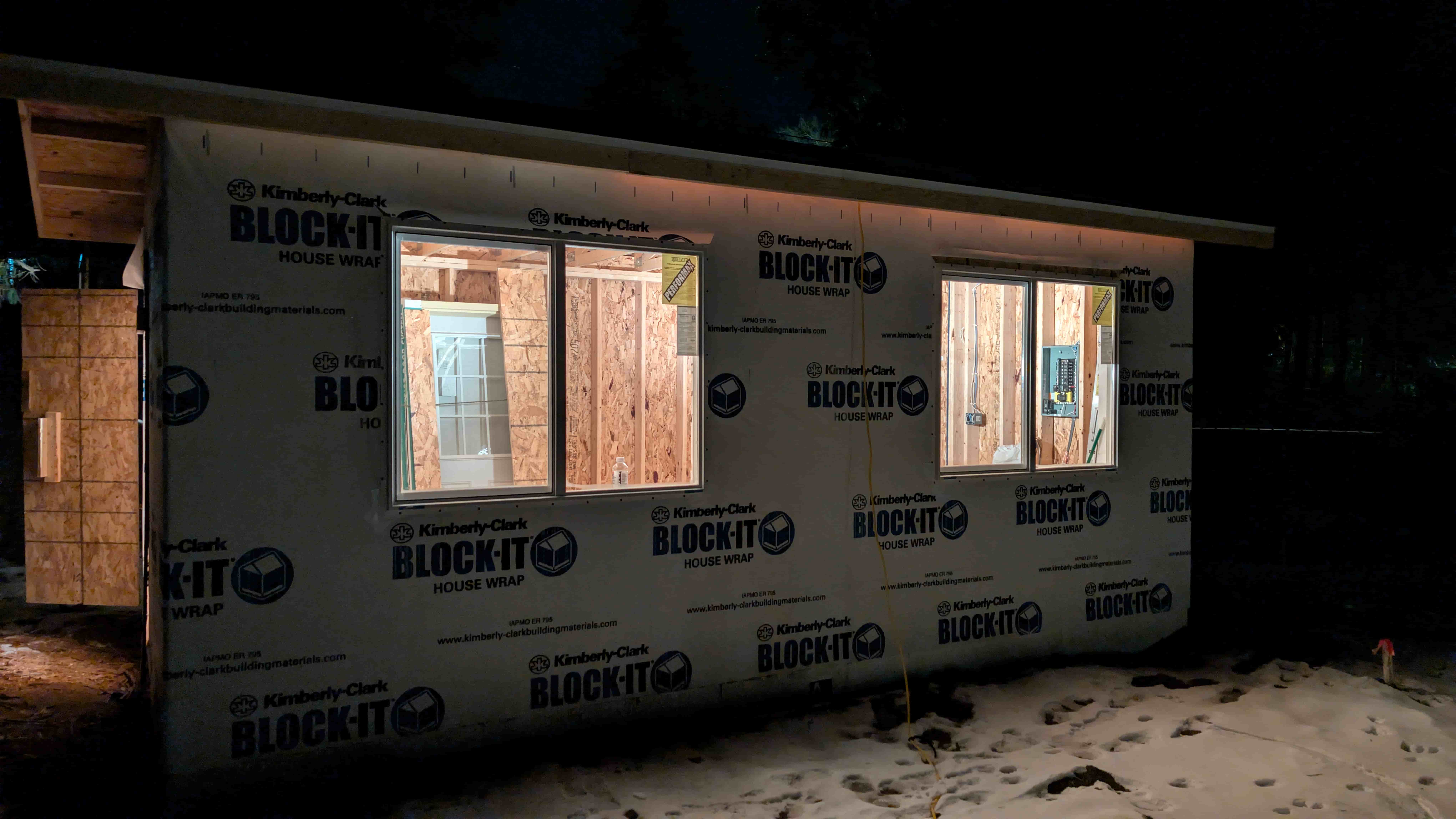Framing at night in the snow